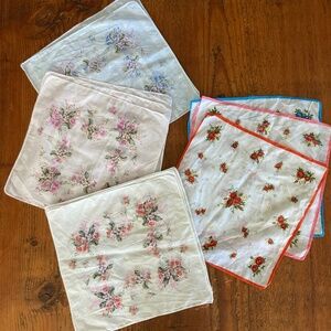 11 Vintage Handkerchiefs Women's Floral Pink, Blue, White, Red